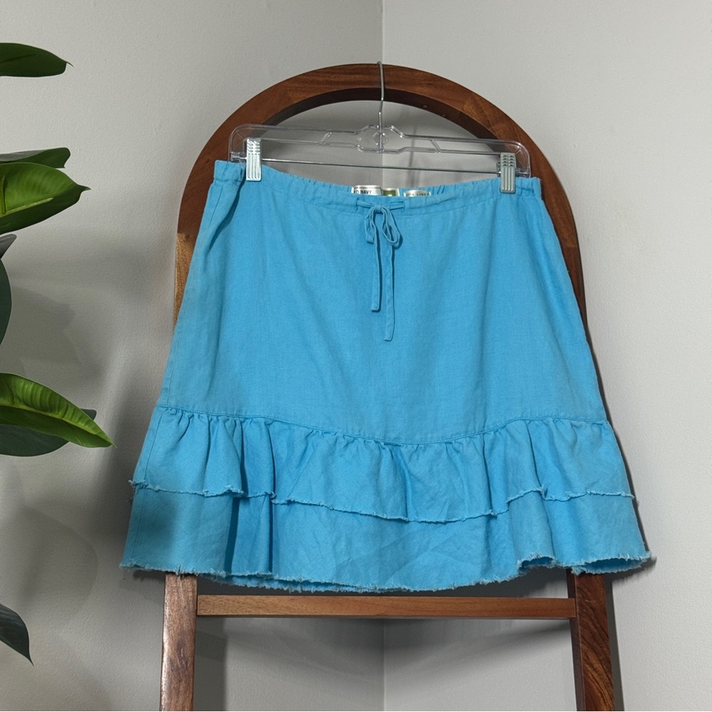 Old Navy Vintage Y2K Aqua Blue 100% Linen Low Waist Tiered Skirt Size 8
